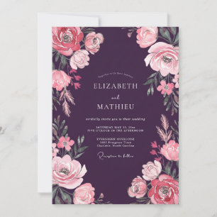Invitation Mariage Fleur Sauvage Magenta Prune