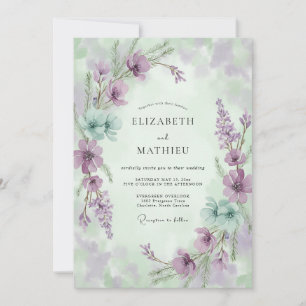 Invitation Mariage Fleur Sauvage Mauve Aqua
