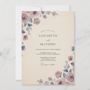 Invitation Mariage Fleur Sauvage Mauve Ardoise