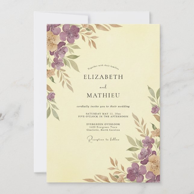 Invitation Mariage Fleur Sauvage Mauve Ocbre (Devant)