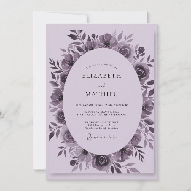 Invitation Mariage Fleur Sauvage Mauve Poussiéreux (Devant)
