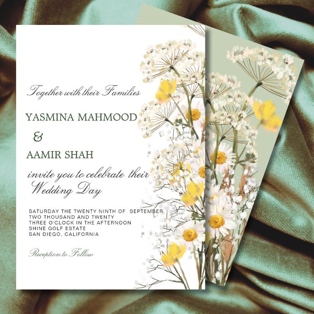 Invitation Mariage fleur sauvage Meadow Jaune & Sage Vert (Créateur téléchargé)