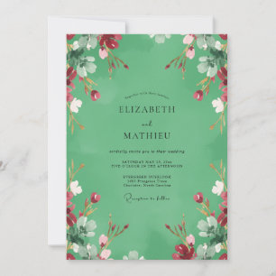 Invitation Mariage Fleur Sauvage Menthe Cramoisi