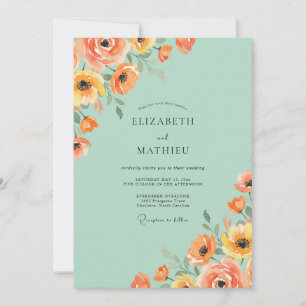 Invitation Mariage Fleur Sauvage Menthe Pêche