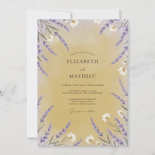 Invitation Mariage Fleur Sauvage Miel Violet (Devant)