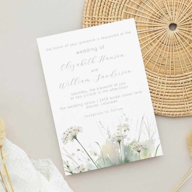 Invitation Mariage Fleur sauvage minimaliste blanc (Créateur téléchargé)