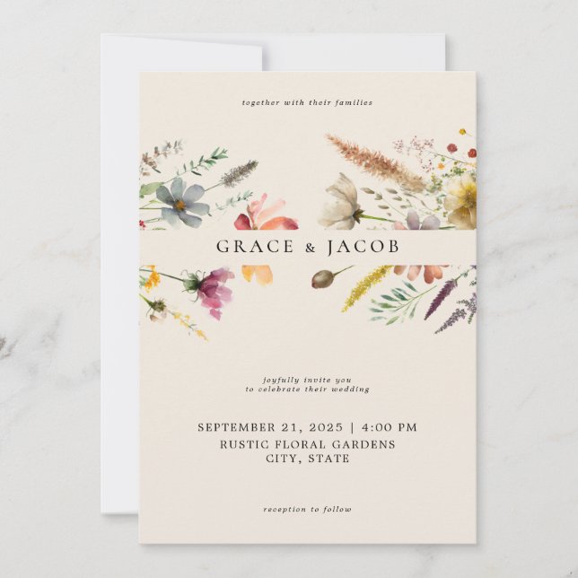 Invitation Mariage Fleur sauvage minimaliste Boho (Devant)