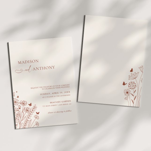 Invitation Mariage Fleur sauvage minimaliste Boho Terracotta (Créateur téléchargé)