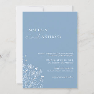 Invitation Mariage Fleur sauvage minimaliste Dusty Blue