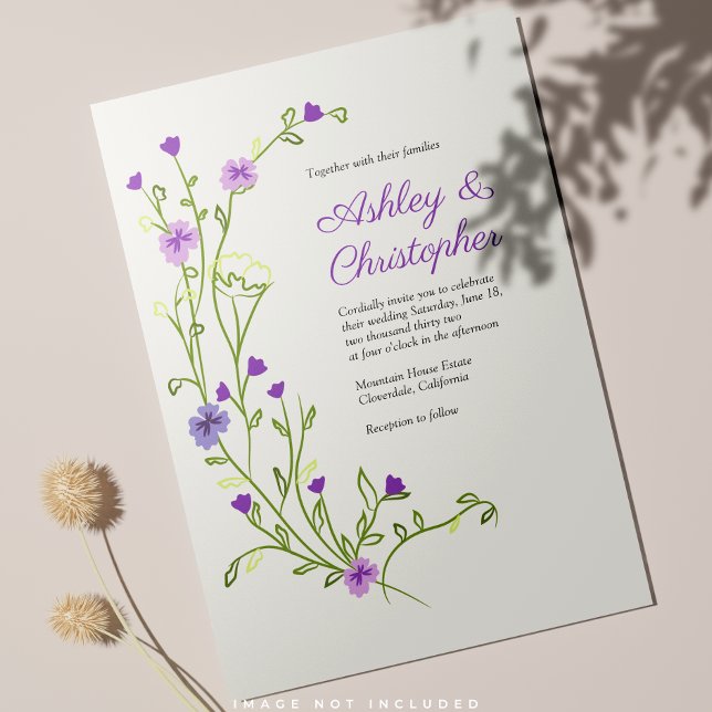 Invitation Mariage Fleur sauvage minimaliste violet (Créateur téléchargé)