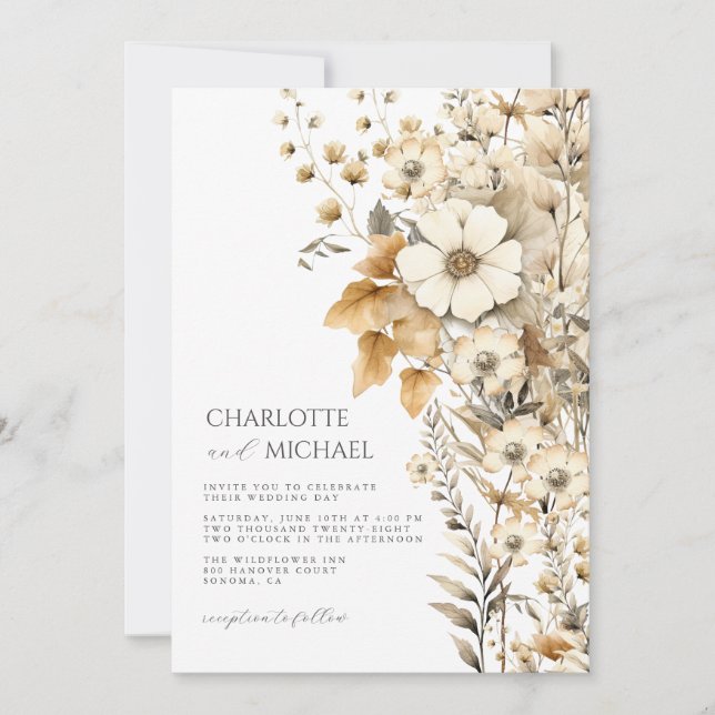 Invitation Mariage Fleur sauvage moderne (Devant)