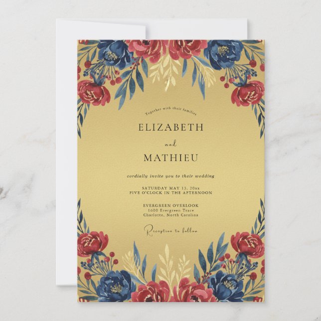 Invitation Mariage Fleur Sauvage Moutarde Cramoisi (Devant)