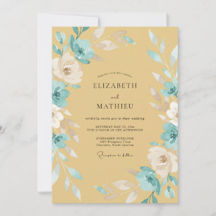 Invitation Mariage Fleur Sauvage Moutarde Cyan