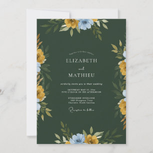Invitation Mariage Fleur Sauvage Moutarde Forêt Sombre