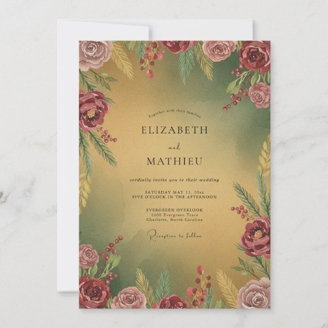 Invitation Mariage Fleur Sauvage Moutarde Mauve (Devant)
