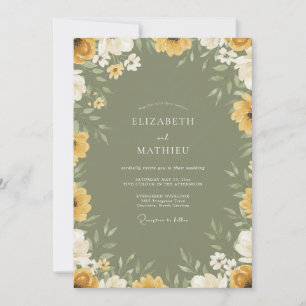 Invitation Mariage Fleur Sauvage Moutarde Olive