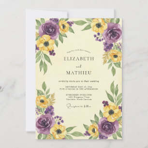 Invitation Mariage Fleur Sauvage Moutarde Prune