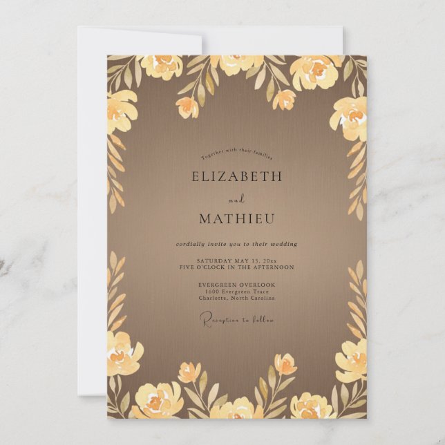 Invitation Mariage Fleur Sauvage Moutarde Taupe (Devant)