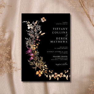 Invitation Mariage Fleur sauvage noir Boho
