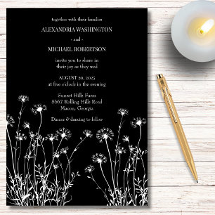 Invitation Mariage Fleur sauvage noir et blanc moderne