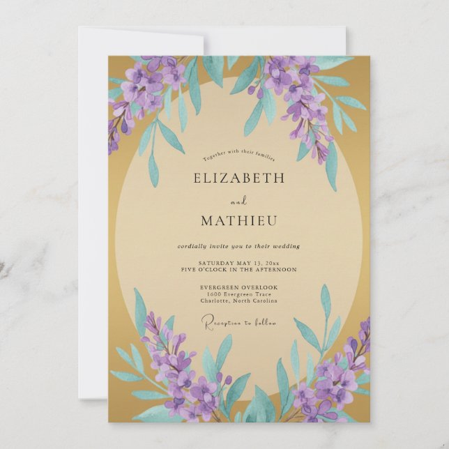 Invitation Mariage Fleur Sauvage Ocbre Pourpre Wisteria (Devant)