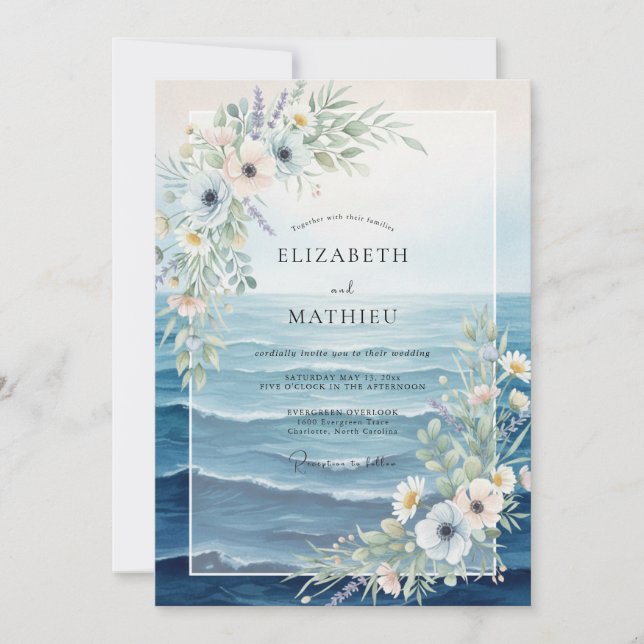Invitation Mariage Fleur Sauvage Océan Bleuet (Devant)