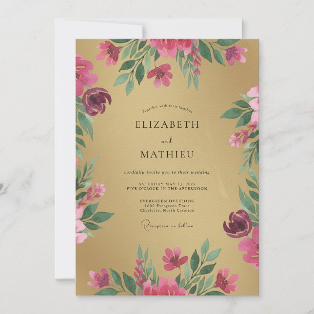 Invitation Mariage Fleur Sauvage Ocre Abricot (Devant)
