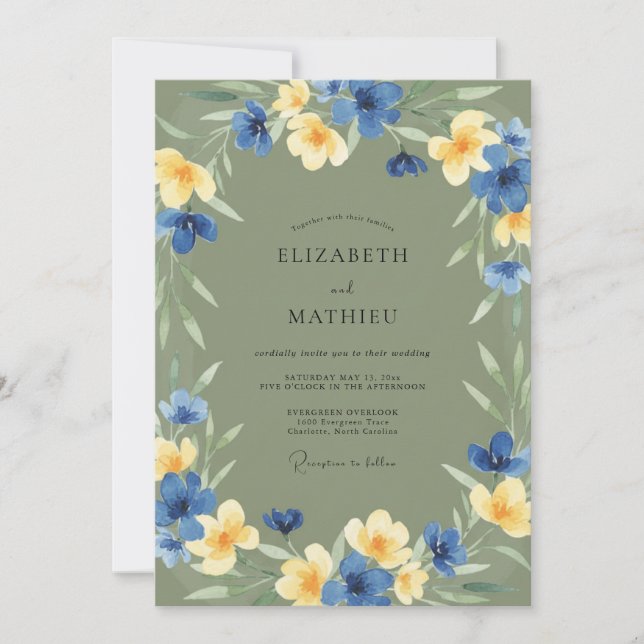 Invitation Mariage Fleur Sauvage Ocre de Cobalt (Devant)