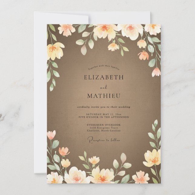 Invitation Mariage Fleur Sauvage Ocre Taupe (Devant)