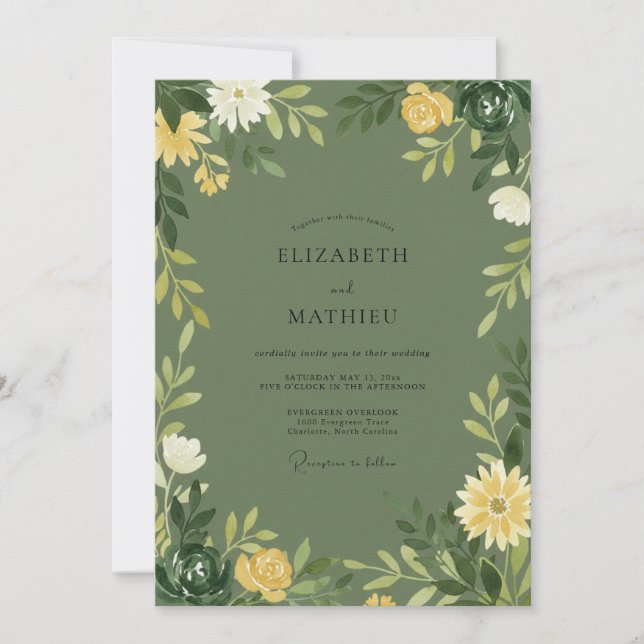 Invitation Mariage Fleur Sauvage Olive (Devant)