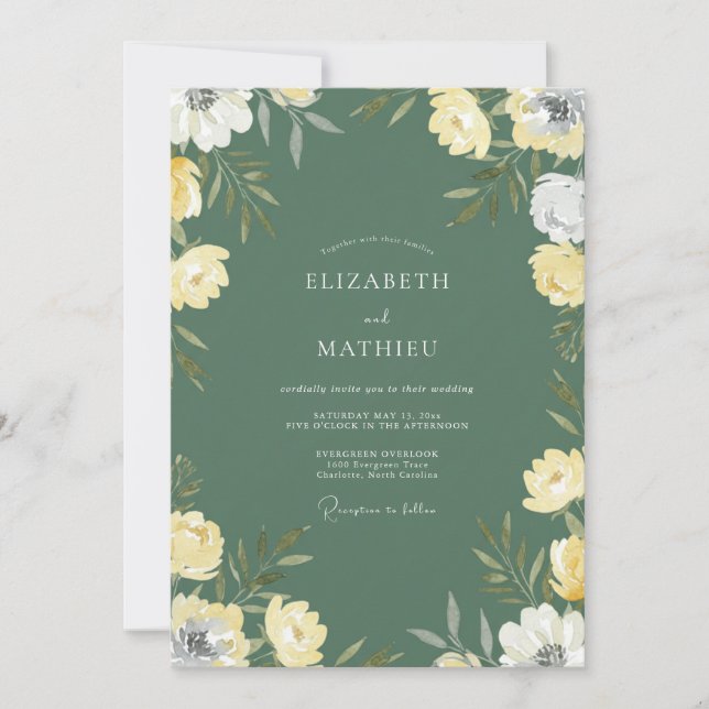 Invitation Mariage Fleur Sauvage Olive de Forêt (Devant)