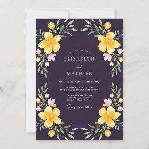 Invitation Mariage Fleur Sauvage Or Prune