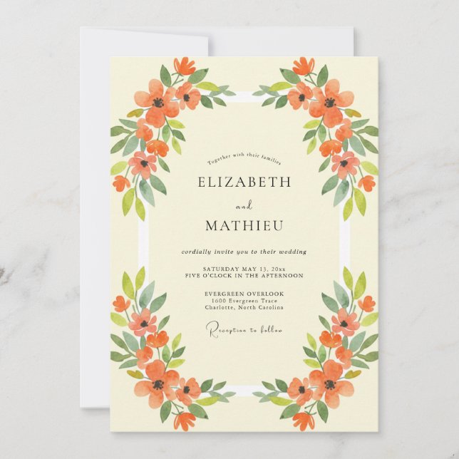 Invitation Mariage Fleur Sauvage Orange (Devant)