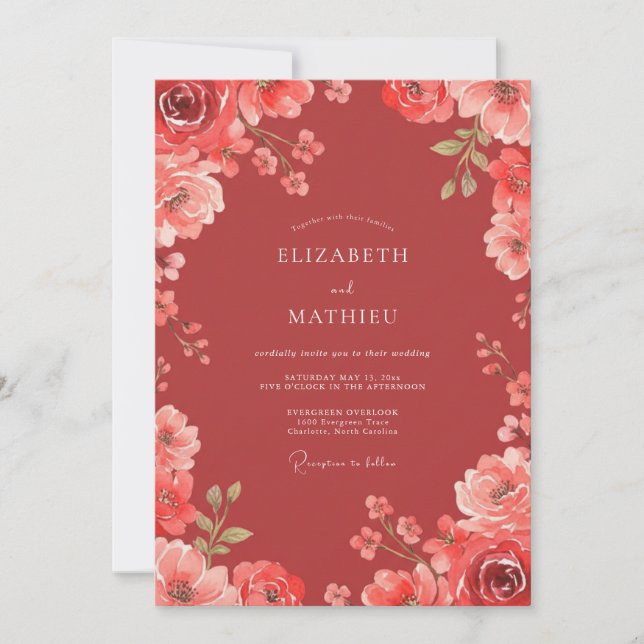 Invitation Mariage Fleur Sauvage Orange Brûlé (Devant)