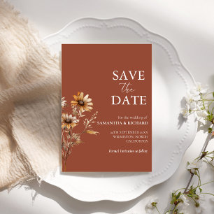 Invitation Mariage Fleur sauvage Orange Brûlé Enregistrer La