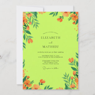 Invitation Mariage Fleur Sauvage Orange Chartreuse
