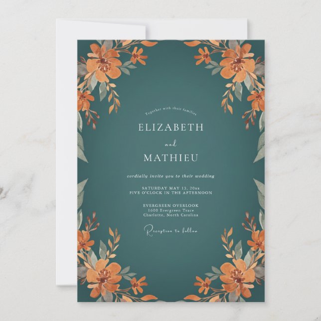 Invitation Mariage Fleur Sauvage Orange Essence (Devant)