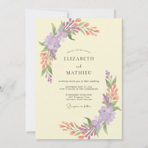 Invitation Mariage Fleur Sauvage Papillon de Corail Lavande