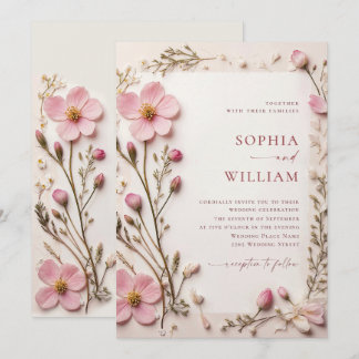 Invitation Mariage Fleur sauvage Pastel Pink Blush Boho