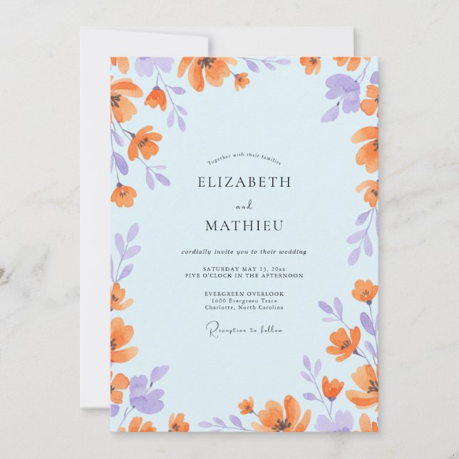 Invitation Mariage Fleur Sauvage Péché Azur (Devant)