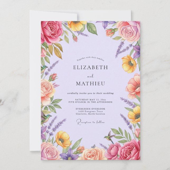Invitation Mariage Fleur Sauvage Peinte en Mauve (Devant)