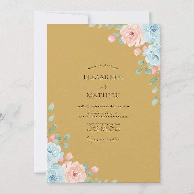 Invitation Mariage Fleur Sauvage Peinte en Or (Devant)