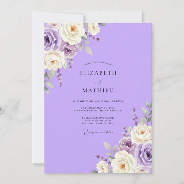 Invitation Mariage Fleur Sauvage Peinte Lilas (Devant)