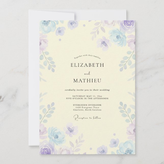 Invitation Mariage Fleur Sauvage Pervenche Beurre (Devant)