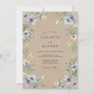 Invitation Mariage Fleur Sauvage Pervenche Champagne