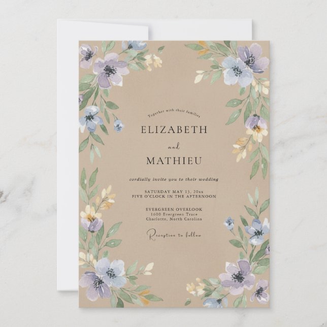 Invitation Mariage Fleur Sauvage Pervenche Champagne (Devant)