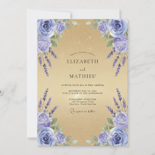 Invitation Mariage Fleur Sauvage Pervenche Champagne Doré