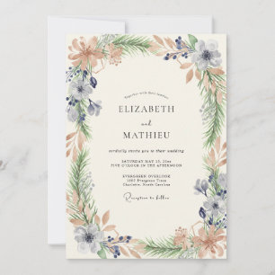 Invitation Mariage Fleur Sauvage Pervenche Champagne Douce