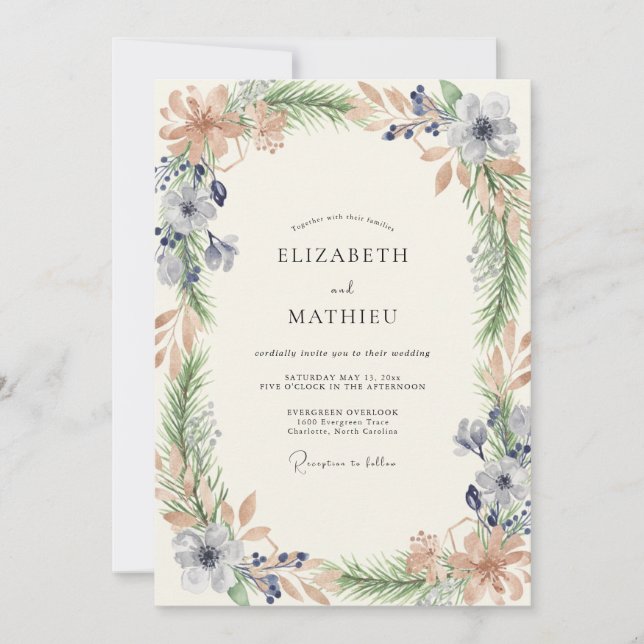 Invitation Mariage Fleur Sauvage Pervenche Champagne Douce (Devant)