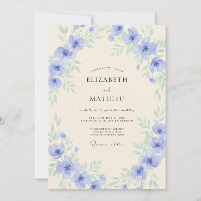 Invitation Mariage Fleur Sauvage Pervenche Intemporel (Devant)
